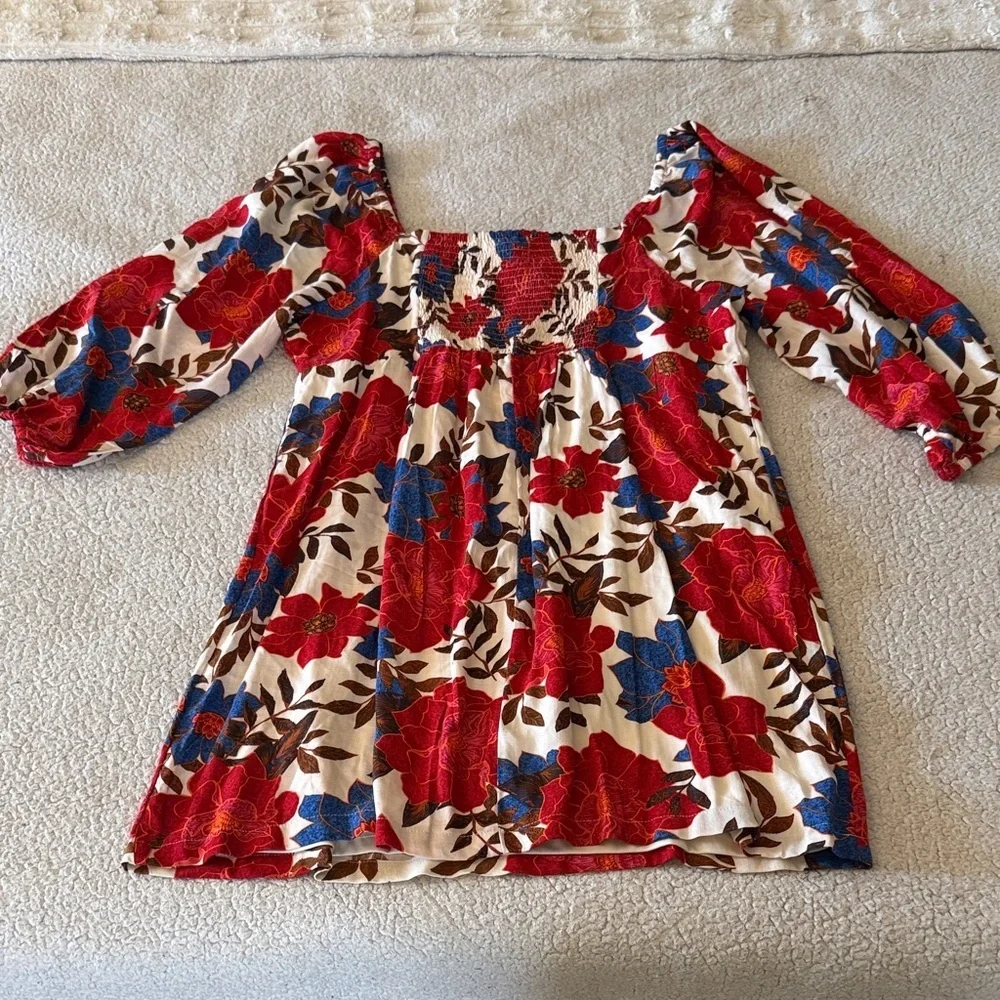 Maurices Vibrant Red and Blue Floral Midi Dress 1X New - Picture 6 of 6